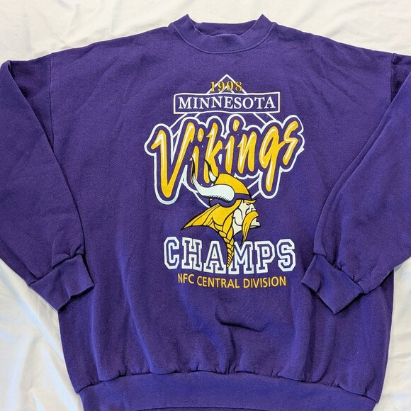 VTG 1998 Minnesota Vikings Champs NFC Crewneck Sweatshirt Size XL Purple NFL - Picture 1 of 8